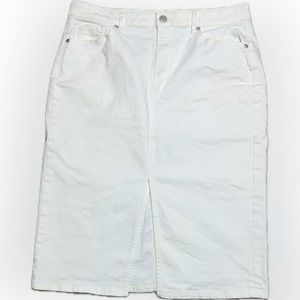 LOFT Ladies White Denim Pencil Midi Skirt Size 14